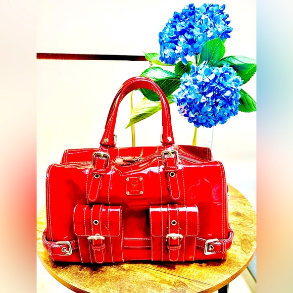 MCM Handbags - MCM Duffle bag  unique and limited edition Red patent Leather Handbag.